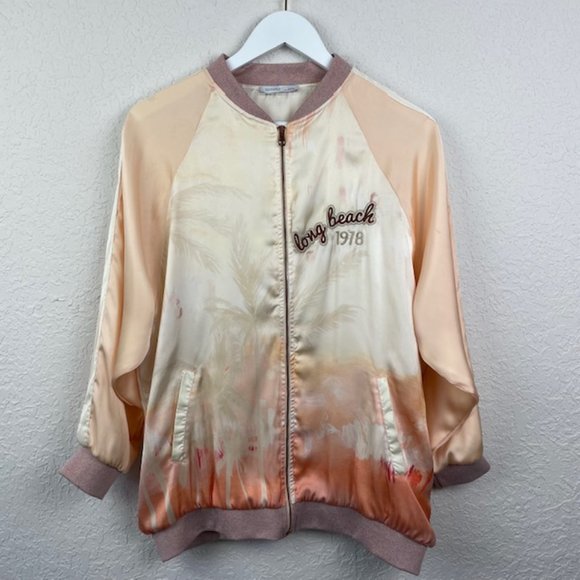 ZARA Womens M Long Beach California 1978 Jacket Full Zip Palm Trees Ombre Pocket - Picture 2 of 8